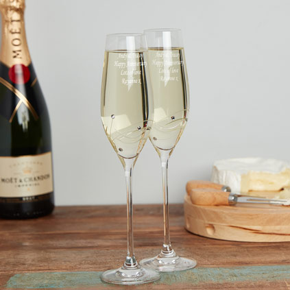 Personalised Champagne Glasses Swarovski Crystals Elements