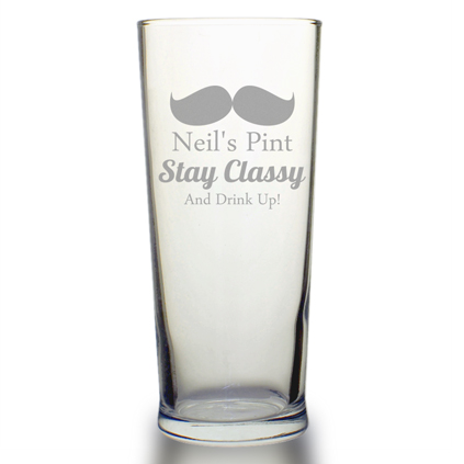 Personalised Pint Glass Moustache Design