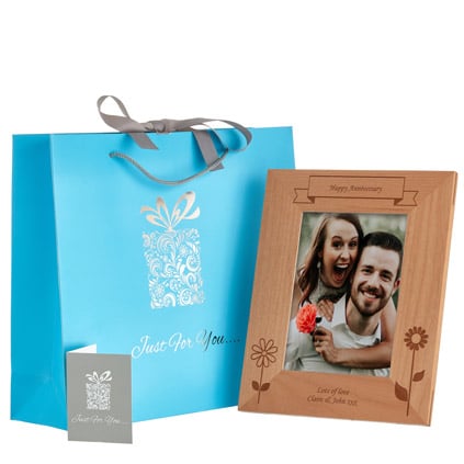 Personalised Wooden Flower Photo Frame