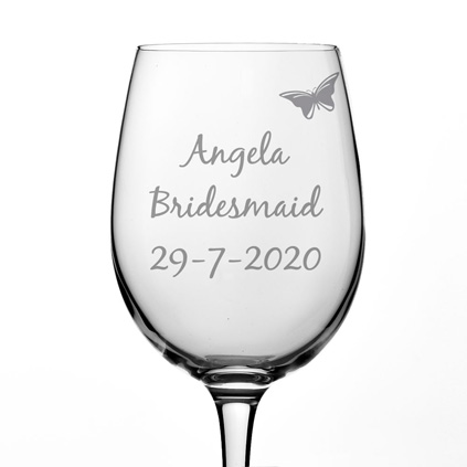 Personalised Bridesmaid Gift - Butterfly Wine Glass