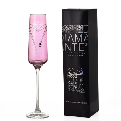 Personalised Pink Heart Champagne Flute With Swarovski Elements