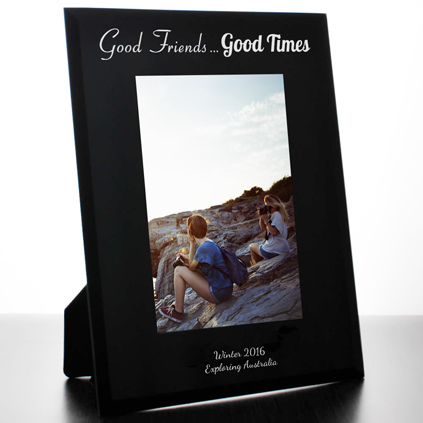 Personalised Good Friends Black Glass Photo Frame