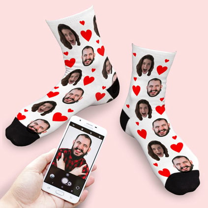 Personalised Love Heart Photo Upload Socks For Couples