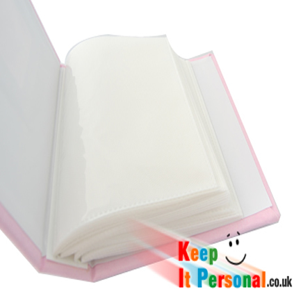 inside view of album showing plastic sleeves