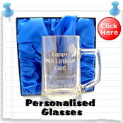 Engraved pint glasses, whiskey glasses and personalised wine glasses