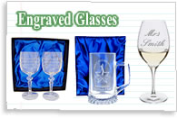 Personalised pint glass, wine glass, whisky glasses and tankards