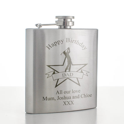 engraved golf hip flask