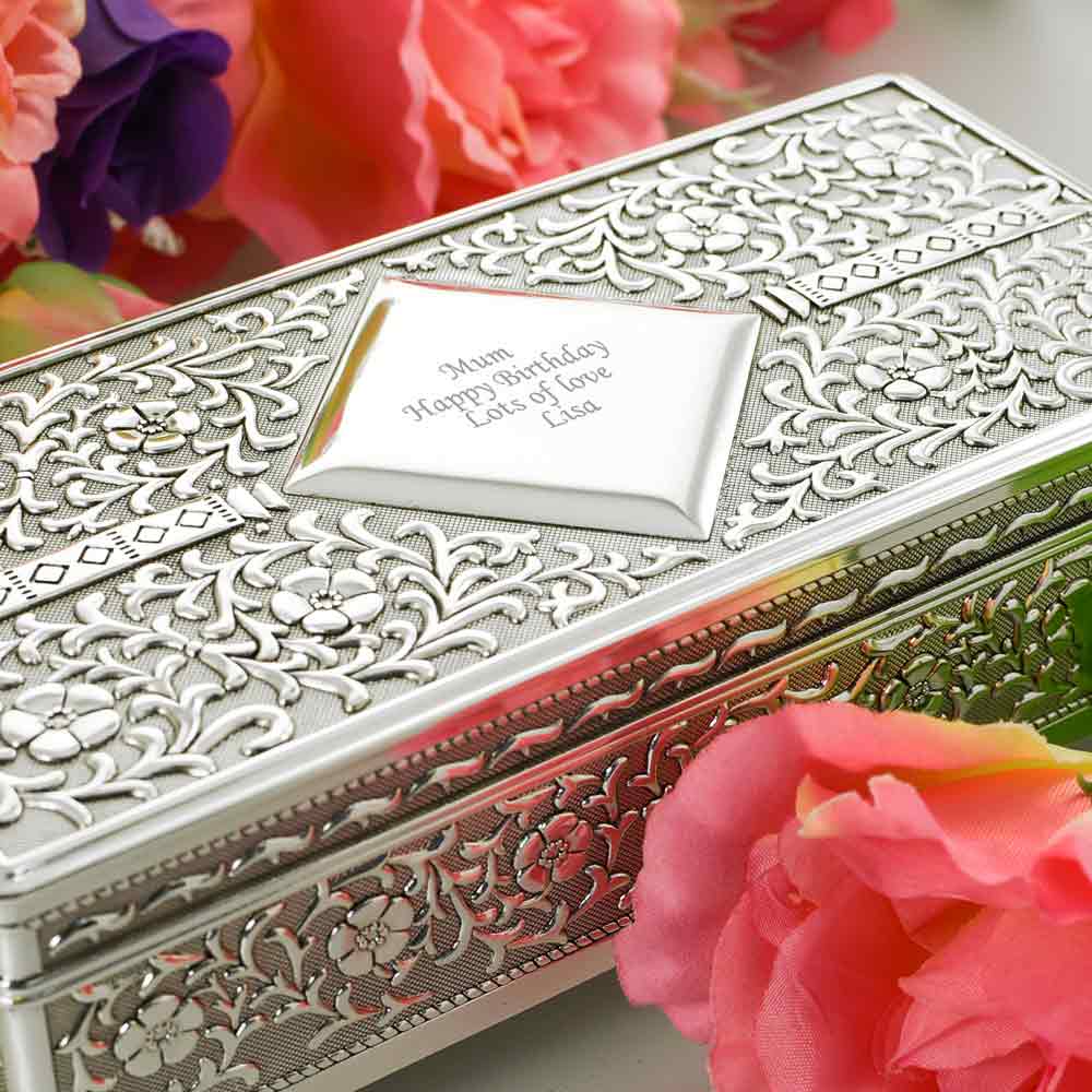 Silver Antique Personalised Jewellery Box - Click Image to Close