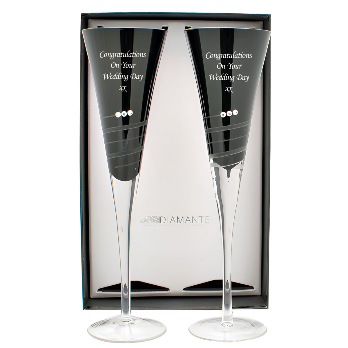 Engraved Black Champagne Flutes With Swarovski Elements