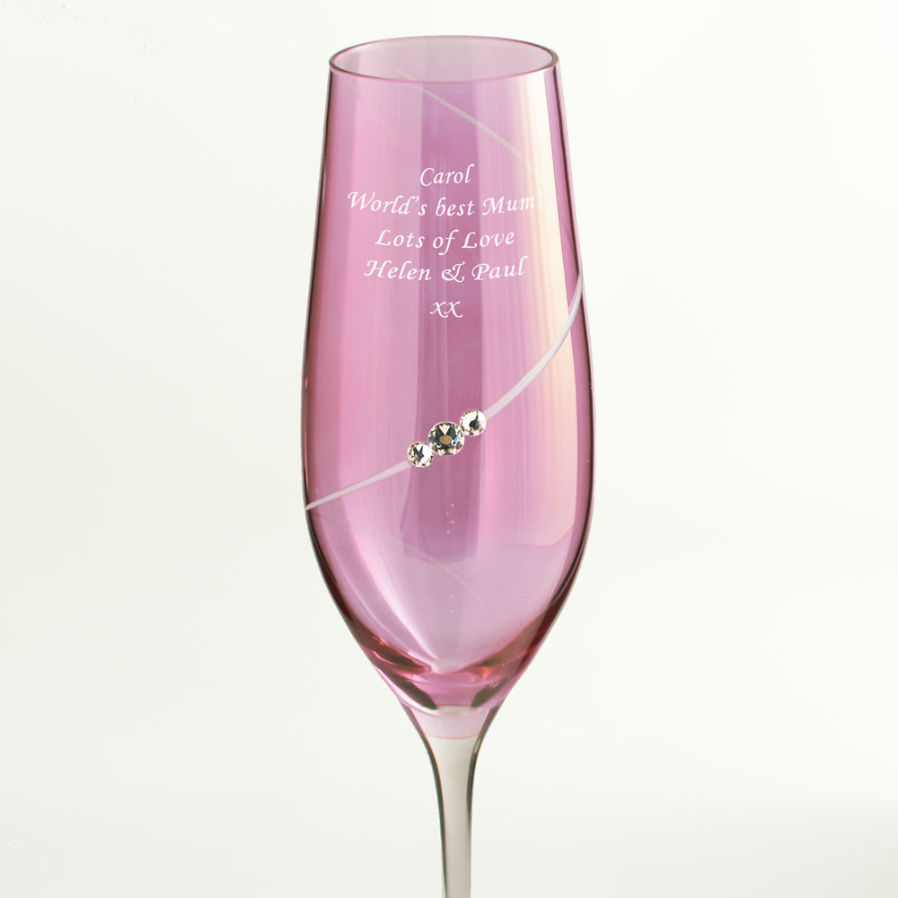 crystal engraved tumblers Pink Elements Swarovski Champagne Flute Personalised With
