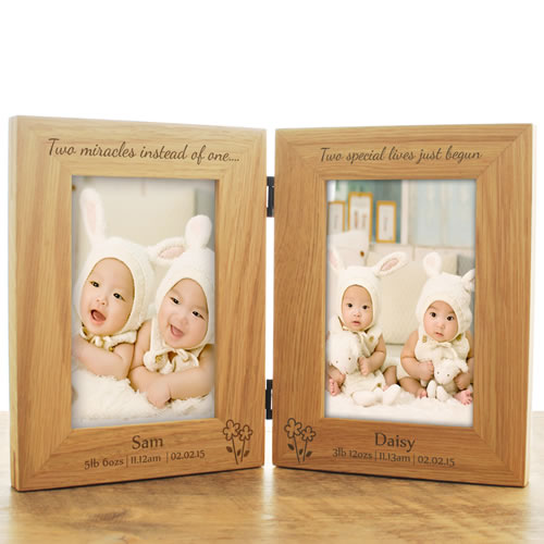 tumblers engraved crystal Wooden Twins Double Frame