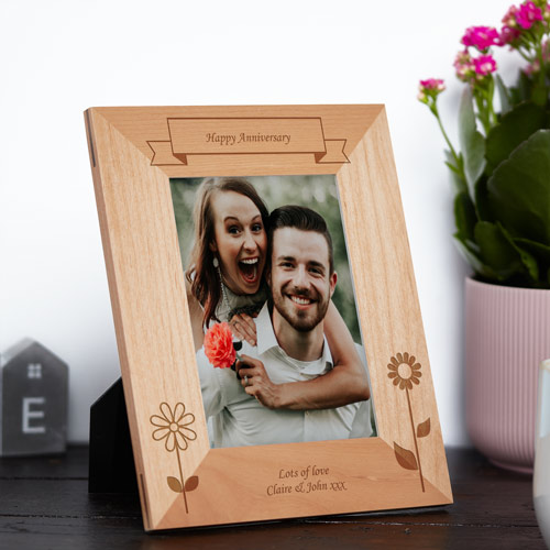 Personalised Wooden Flower Photo Frame