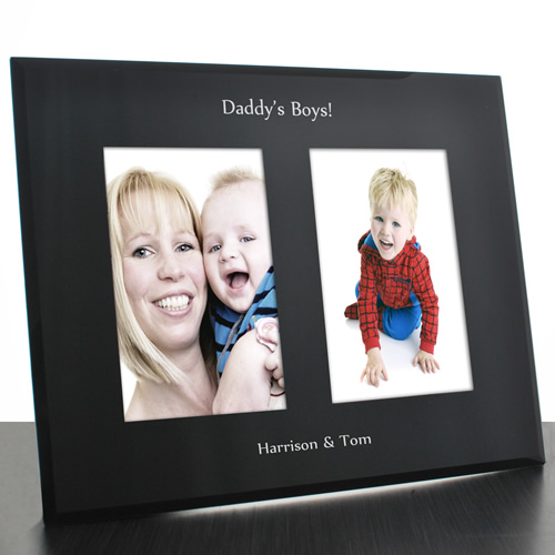 Personalised Black Glass Double Photo Frame