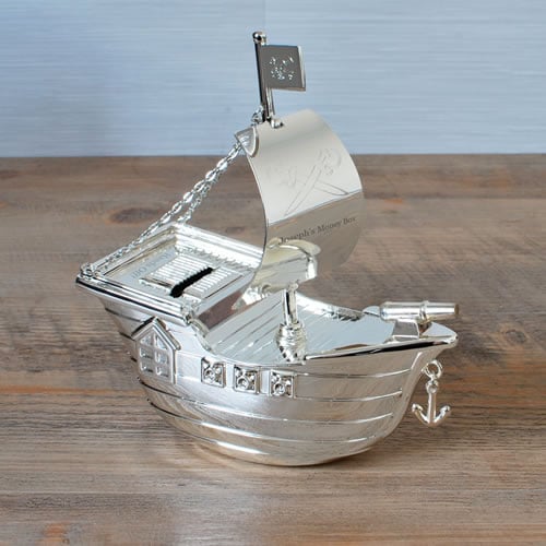 Silver Personalised Pirate Ship Money Box