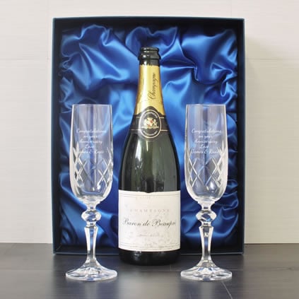 Engraved Crystal Flutes And Champagne Box