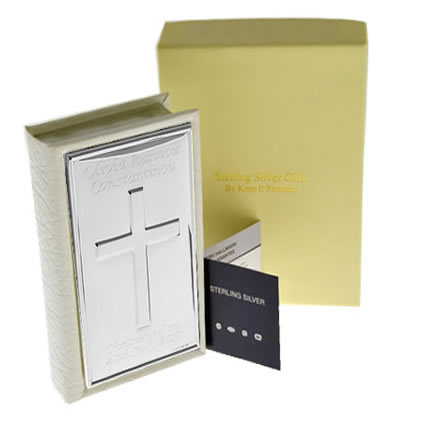 Personalised Christening Bible With Engraved Silver Cover And Gift Box