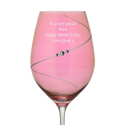 Personalised Pink Wine Glass With Swarovski Elements