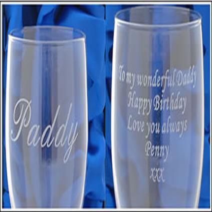 pint glass engraved in English and monotype fonts