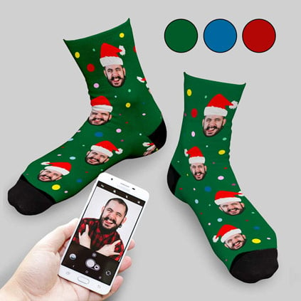 Personalised Christmas Santa Hat Face Socks Choose Colour