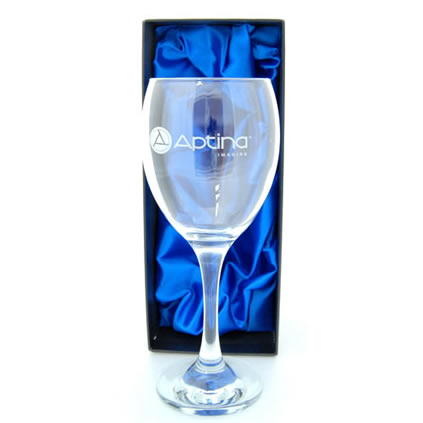 Engraved wine glass with logo