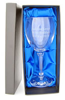 wine glass engraved in satin lined gift box