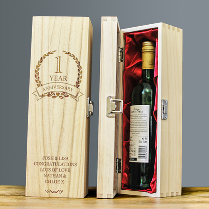Personalised 1st Wedding Anniversary Wooden Wine Box