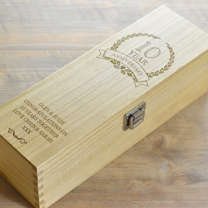 Personalised 10th Wedding Anniversary Wooden Wine Box