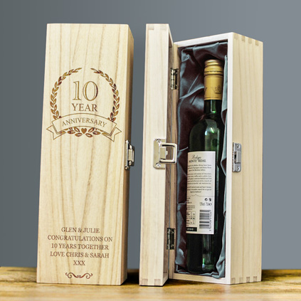 Personalised 10th Wedding Anniversary Wooden Wine Box