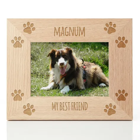 Dog Oak Photo Frame Personalised