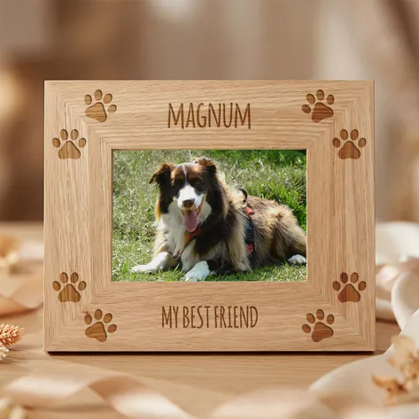 Dog Oak Photo Frame Personalised