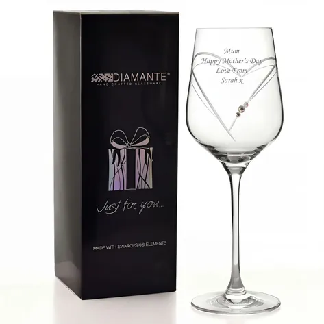 Engraved Heart Wine Glass With Swarovski Crystal Elements
