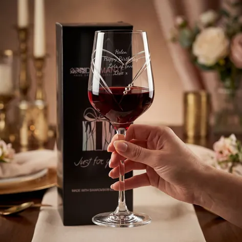 Engraved Heart Wine Glass With Swarovski Crystal Elements