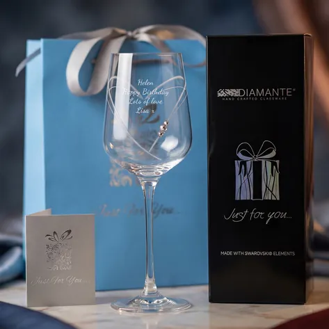 Engraved Heart Wine Glass With Swarovski Crystal Elements