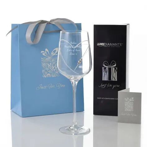 Engraved Heart Wine Glass With Swarovski Crystal Elements