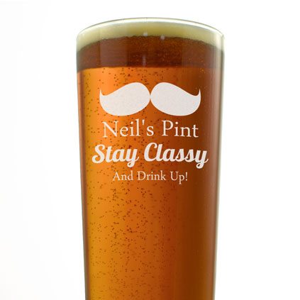 Personalised Pint Glass Moustache Design