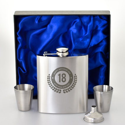 Personalised Hip Flask Set - Birthday Badge