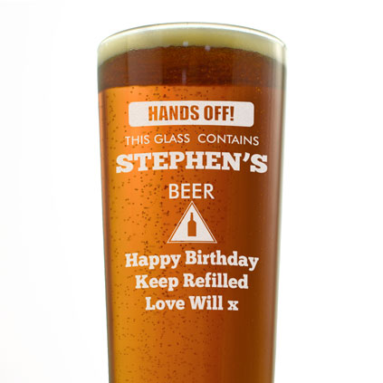 Personalised Pint Glass - Hands off!