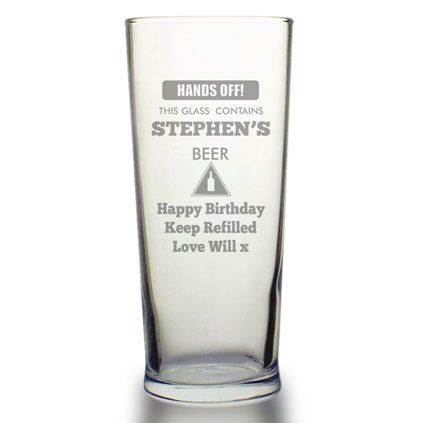 Personalised Pint Glass - Hands off!