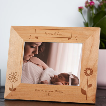 Personalised Wooden Flower Photo Frame