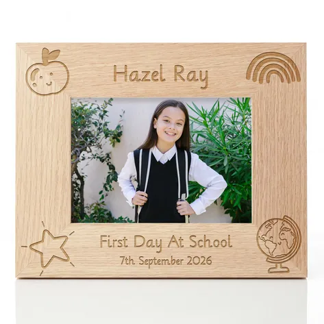 First Day At School Personalised Oak Photo Frame
