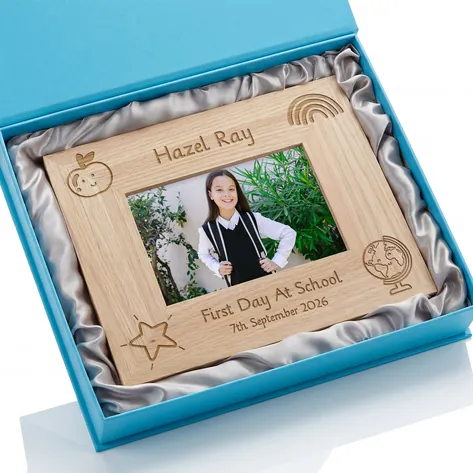 First Day At School Personalised Oak Photo Frame