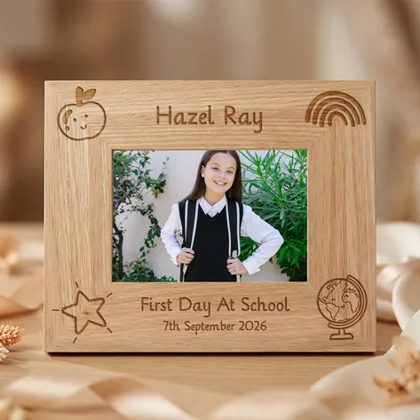 First Day At School Personalised Oak Photo Frame