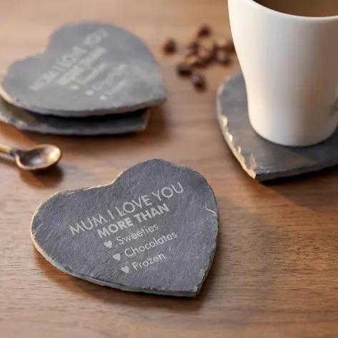 Love You More Than Engraved Love Heart Coasters