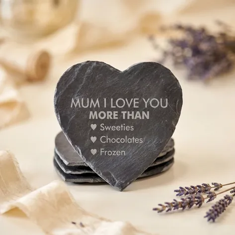 Love You More Than Engraved Love Heart Coasters