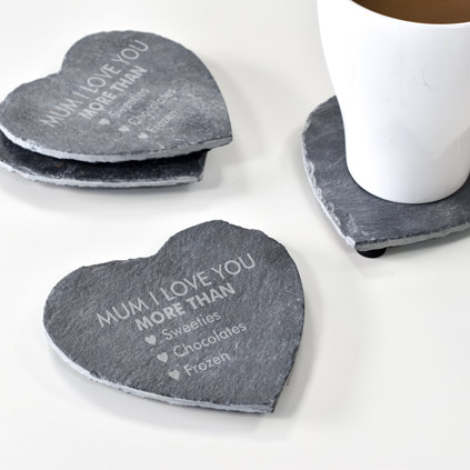 Love You More Than Engraved Love Heart Coasters