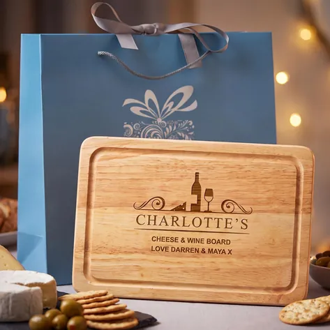 Personalised Cheese And Wine Wooden Chopping Board