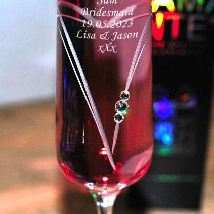 Personalised Pink Heart Champagne Flute With Swarovski Elements