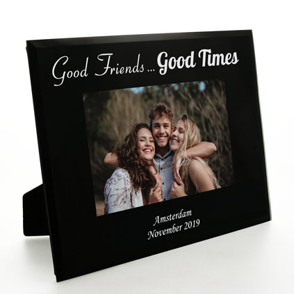 Personalised Good Friends Black Glass Photo Frame