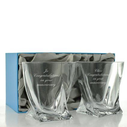Engraved Quadro Whiskey Glass Set