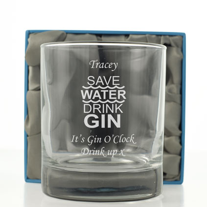 Personalised Save Water Drink Gin Glass Tumbler